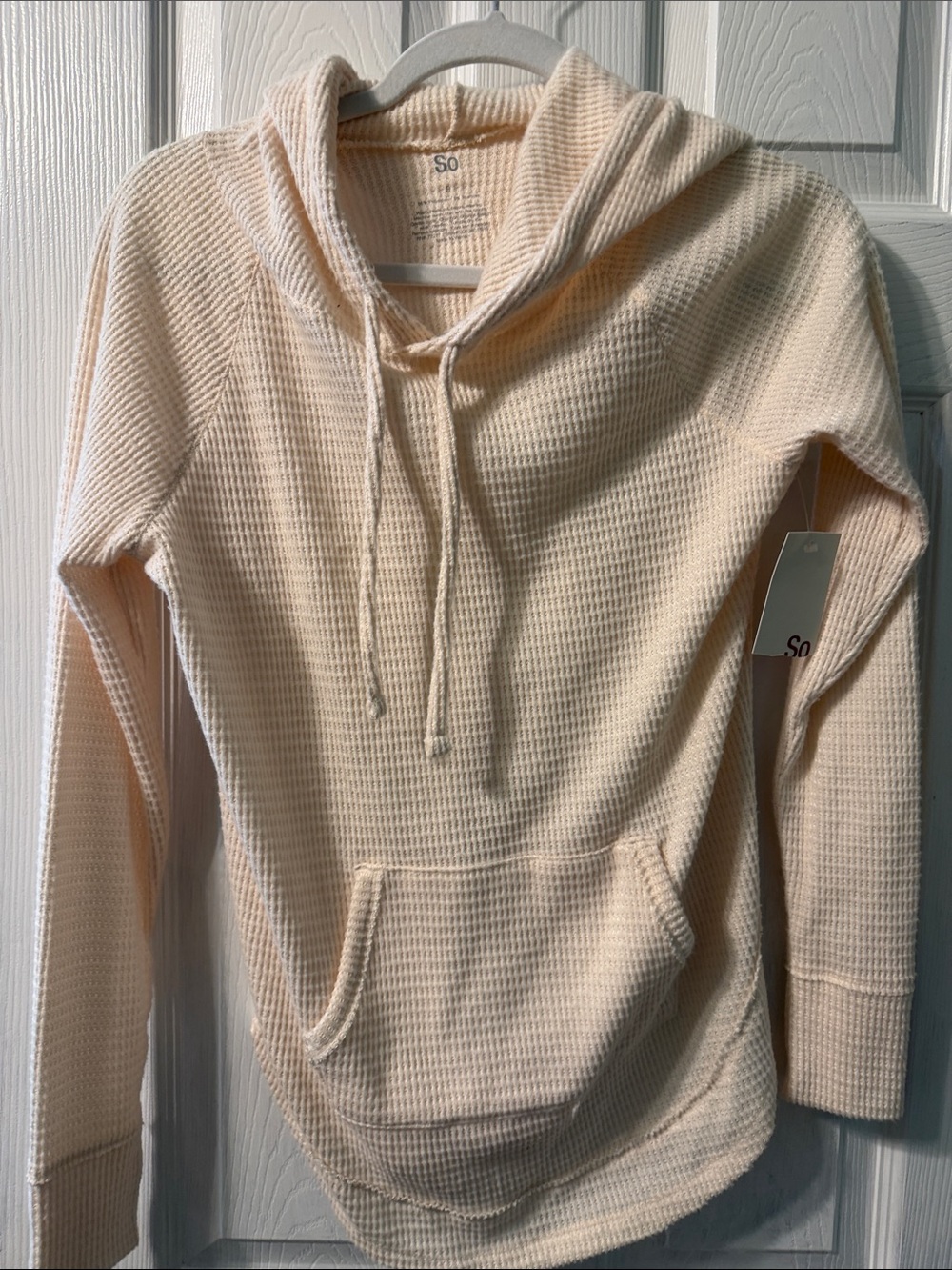 SO Peach Waffle-Knit Hooded Pullover
